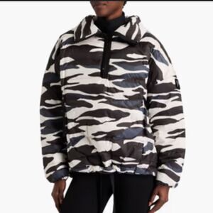 NWT Holden Black Zebra Print Half-Zip Down Jacket S/M Oversized